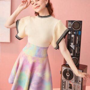 Pastel Tie-Dye Women's Skater Skirt Women's Mini Skirt Casual A-Line Stretchy Skirt For Summer Casual Wear Skirt Havaiian